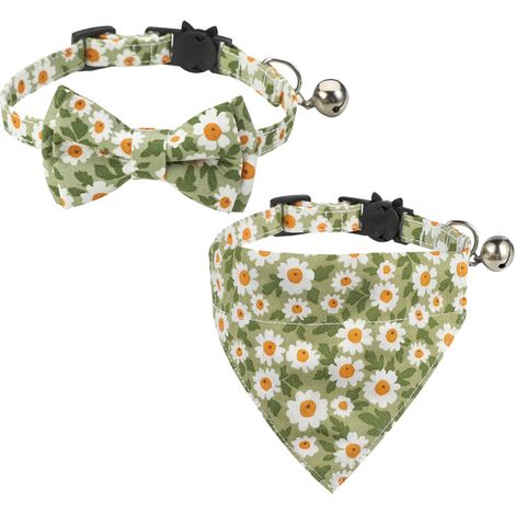 Lot de 2 colliers de sécurité pour chat avec nœud papillon et motif marguerite. (1/5)