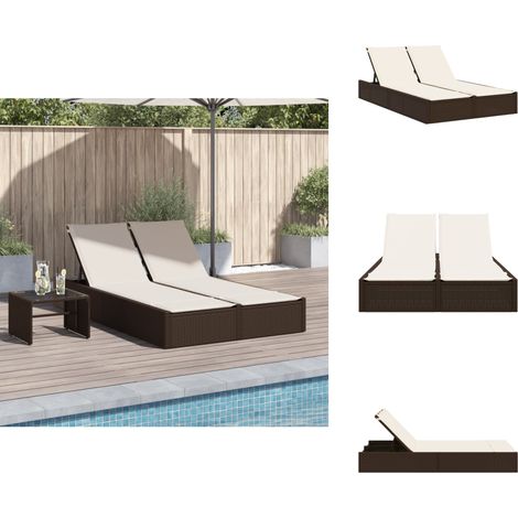 Doppel-Sonnenliege mit Auflagen Braun Poly Rattan - Doppel-Sonnenliege - Gartenliege - Lounge Chair - Rattan Liege - Outdoor Lounge (1/5)