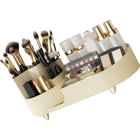 Boîte de rangement pour maquillage grande capacité, sans perforation, avec séparateur rotatif, blanche. (1/5)