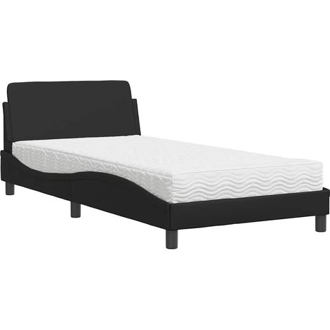 Lit simple Lit adulte Lit avec matelas Dover noir 100x200 cm similicuir (1/5)