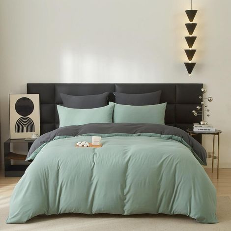 Bettwäsche-Set 220x200cm Baumwolle Salbeigrün 3-teilig mit Reißverschluss