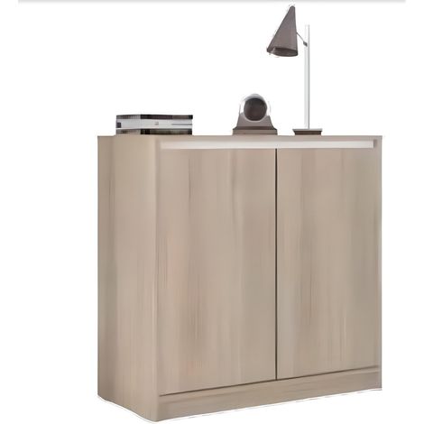 Armoire basse de rangement 2 portes coloris Chêne / Blanc - Longueur 77 x profondeur 39 x hauteur 77 cm -PEGANE-