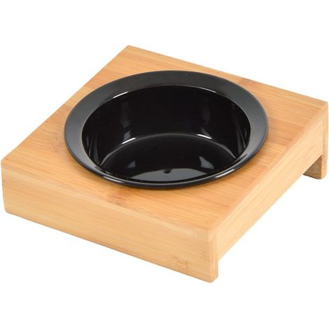 Gamelle Ceramique Noire + Support Bambou Naturel- D12 cm 14 x 14Cm (1/5)
