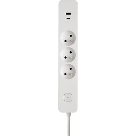 DEBFLEX - BLOC 3 PRISES 2P+T 16A AVEC INTERRUPTEUR + 2 USB A+C 3,4A 1,49M BLANC