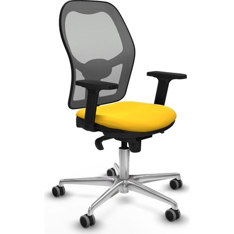 Jorquera sincro malla gris similpiel amarillo brazos 2D base aluminio ruedas 65mm engomada (1/5)