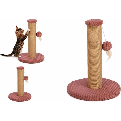 Arbre à Chat - Jouet Chat - Arbre à griffer Vieux Rose - Corde en Jute - Base rembourrée - Jouet avec Plumes - 33,5 x 33,5 x 45 cm (1/4)