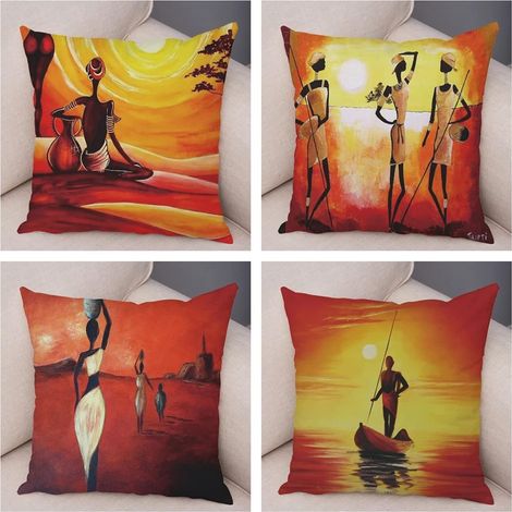 Housse de Coussin 45x45cm,4 Pcs Femme Africaine Abstraite Décoration Velours Canapé Taie d'oreiller pour Canapé-lit de Salon Voitures avec (1/5)