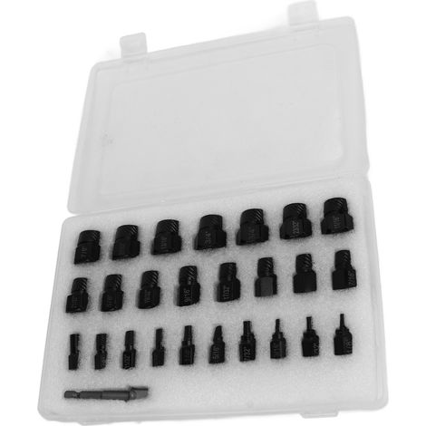 Ensemble de 25 extracteurs de vis endommagées en acier au chrome-molybdène, outil pour vis à tête hexagonale à entraînement carré 3/8". (1/5)