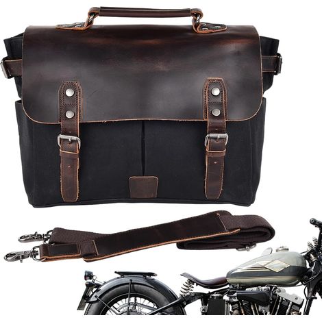 Sacs de selle moto en toile à huile - sacs de selle moto vintage, vintage en cire d'huile Sacs d'armes de balançoire latérale imperméable, sacs de selle de moto (1/5)