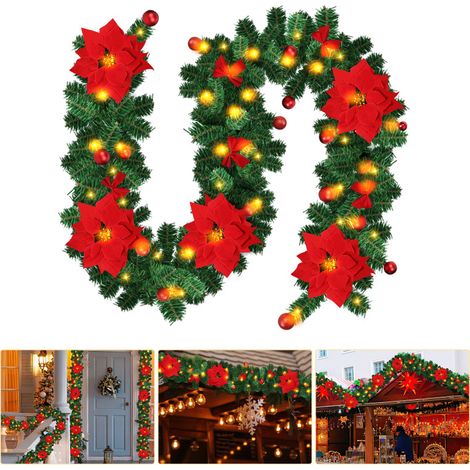 SWANEW Ghirlanda di Natale Ghirlanda di abete Decorazione natalizia per interni ed esterni Ghirlanda artistica 2,7 m 50 LED con rosso decorativo (1/5)