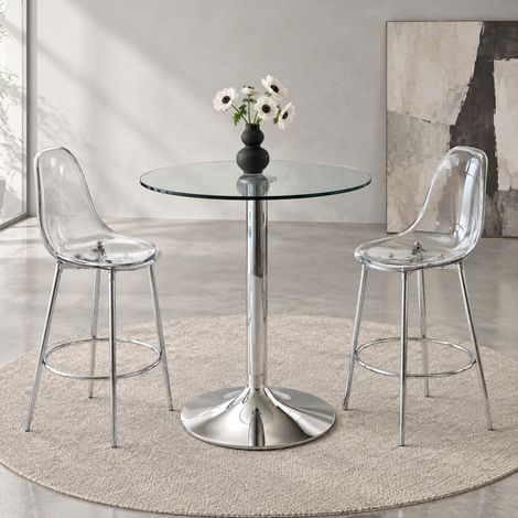3-teiliges Bar-Set mit 89-cm-Glastisch und 2 transparenten Hockern (1/5)