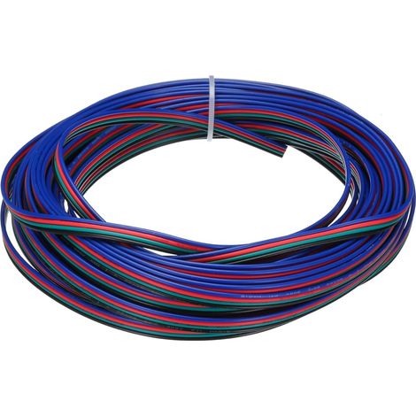 Fil Ruban Plat 22 AWG, Câble D'Extension LED 4 Broches, Longueur 39,4 Ft (12 M), Diamètre 0,067" (1,7 Mm), Cuivre Étamé Multicolore 22 AWG 300V pour Câble RVB, Câblage Interne (1/5)