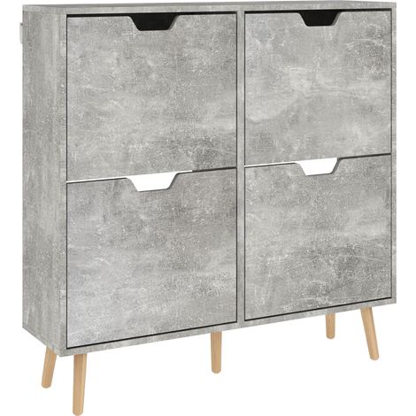Meuble a chaussures d'entree avec 4 portes basculantes pour 16 paires etageres reglables 95x26x95 cm gris