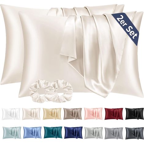 Taie Oreiller Satin 50x70 Lot de 2,pour Cheveux,Similaire Aux Taie d Oreiller en Soie,Taies d'oreillers 50x70 Beige (1/5)