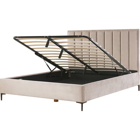Cama con almacenaje cabecero acolchado patas negras metal terciopelo gris pardo 180 x 200 cm SEZANNE (1/5)