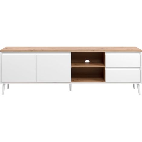 Mobile TV a 2 ante, 2 nicchie e 2 cassetti, decorato in rovere, L186 cm - Zamos
