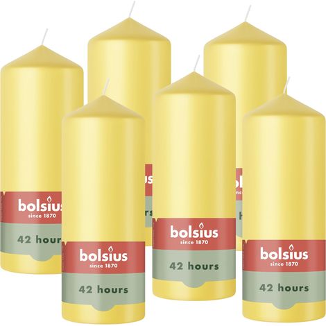 Bougie Pilier - Jaune Frais - 15cm - 6 Pièces - Bougie Décorative - Contient Cire Végétale Naturelle - sans Huile de Palme (1/5)