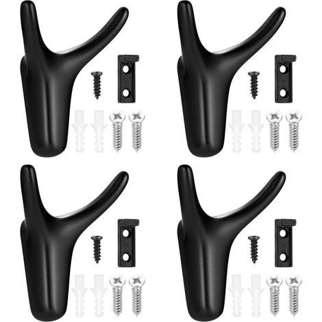 Wall hooks, double wall coat hooks, bathroom towel hooks, wall mounted towel rack, black towel rack for bathroom, bedroom, kitchen (1/5)