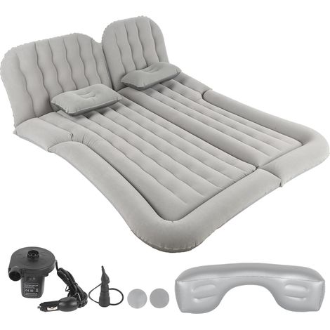 Matelas gonflable voiture 12V avec pompe électrique, surface floconnée, 2 oreillers, pour SUV MPV camping - Gris (1/5)