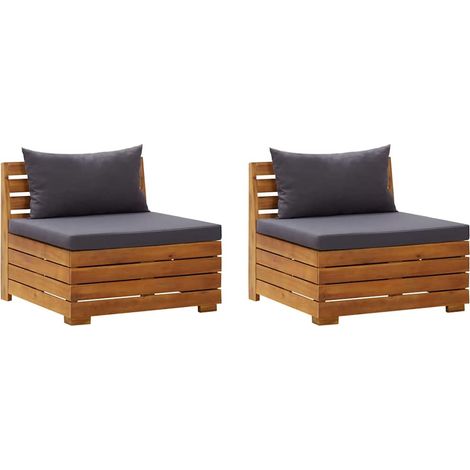 Canapé fixe 2 places de jardin Canapé relax - Banc de jardin avec coussins Bois d'acacia massif BV732831 - BonneVie (1/5)