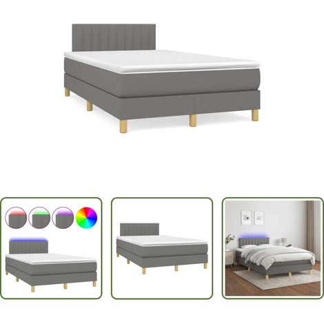 vidaXL LED-Leiste - Boxspringbett mit Matratze & LED Dunkelgrau 120x190 cm Stoff (1/5)