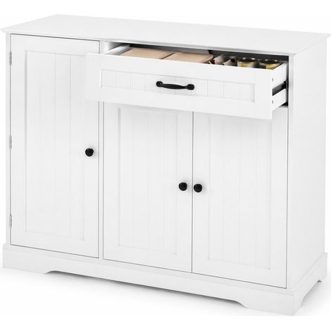 ELVMI Aparador con 3 Puertas, 1 Cajón y Estantes Regulables para Salón, Entrada y Comedor, MDF Blanco (1/5)