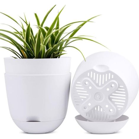 Pots de Fleurs à arrosage Automatique intérieur et extérieur Blanc 13 cm(3pcs) (1/4)