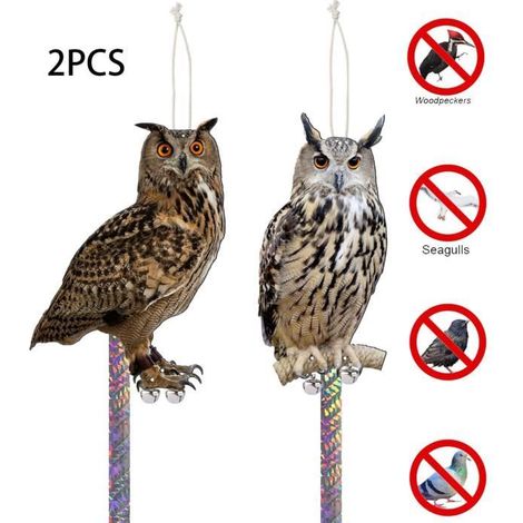 Vogelscheuche, Vogelschreck, Reflektierendes Band, Taubenabwehr-Glockenspiel (2 Eulen)