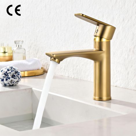 Goldene Waschtischarmatur aus Edelstahl – Einhebelmischer für Badezimmer, Warm- & Kaltwasser, Einloch-Montage, Modernes Design, Langlebig & Korrosionsbeständig