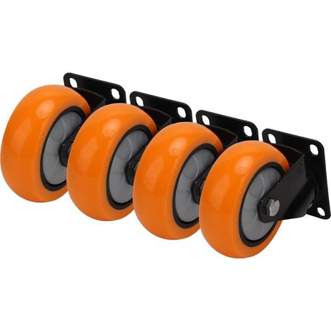 4 Roulettes Industrielles PVC Plaque Supérieure Pivotantes Freinables 10 cm, Charge Lourde, avec Blocage, Lot de 4 (1/5)