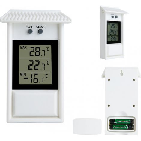 Digital Minimum and Maximum Thermometer - Monitor maximum and minimum temperatures with this convenient, easy-to-mount wall-mounted indoor and outdoor greenhouse thermometer (1/5)