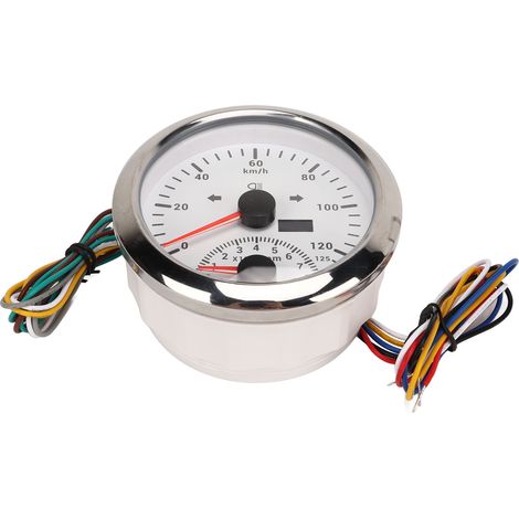 GPS-Tachometer mit Drehzahlmesser (8000 U/min), 85 mm (3 3/8 Zoll), mit Kontrollleuchte, für Boote, ATVs und Fahrzeuge, weißes Zifferblatt, silberne Lünette