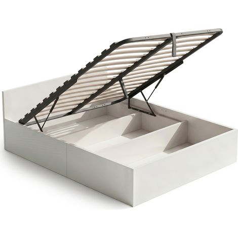 Bett mit Bettkasten 140x200 cm Metalllattenrost aufklappbar Weiß (1/5)