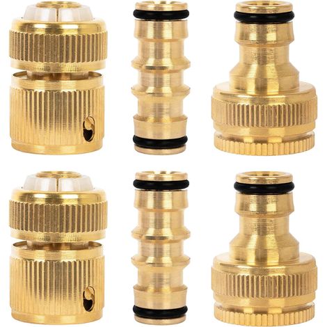Lot de 6 Connecteurs Tuyau Arrosage Laiton, Raccords Rapides Et Robinet 1,2 cm, Pour Jardin (1/5)