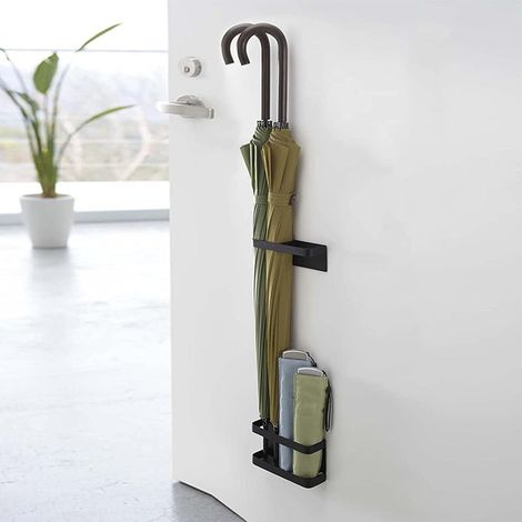 Porte-parapluie magnétique (noir), support décoratif sans perforation, fixation murale, idéal pour couloir (1/5)