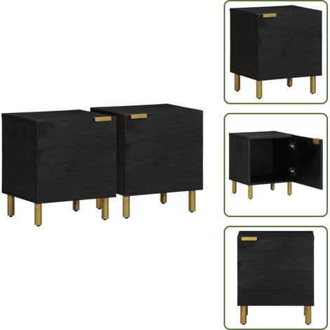 Tables de chevet 2 pcs noir 40x33x46 cm bois de manguier solide - Table De Chevet - Tables De Chevet - Armoire De Chevet - Table De Nuit (1/5)