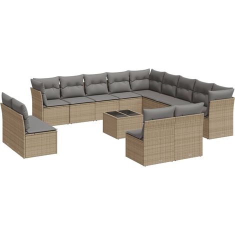 Maison Exclusive - Set Divani da Giardino 14pz con Cuscini in Polyrattan Beige (1/3)