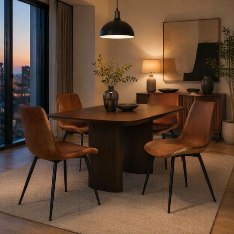 Sillas de comedor, lote de 4, tejido transpirable, estructura metálica, marrón HAVRYA (1/5)