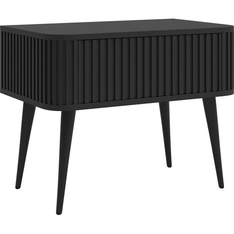 Selsey OVARLO - Mesita de noche - con ranuras y cajón - con patas negras - negro