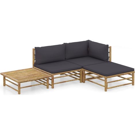4-tlg. Garten-Lounge-Set mit Dunkelgrauen Kissen Bambus