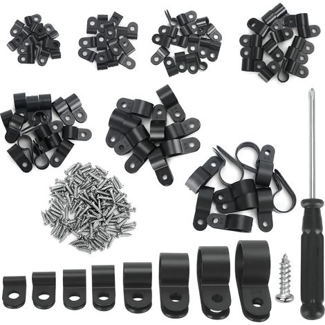221 PCS Nylon Fixation Grillage Rigide Sur Mur, 8 Tailles Fixation Cable Electrique de Type R, Cavalier Cable Electrique Epaissi Blanc, Clips Cable avec 110 Vis (1/5)