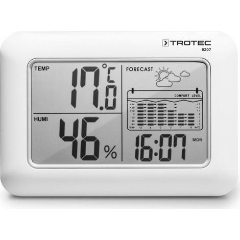 Trotec – Thermo-Hygrometer BZ07 – Wetterstation mit 5-Zoll-LCD-Display – Temperatur, Luftfeuchtigkeit, Uhrzeit, Datum – Komfortanzeige und Wettertrend (1/5)
