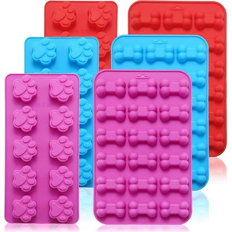 Lot de 6 moules en silicone pour friandises pour chiens, à congeler, sans BPA, de qualité alimentaire, antiadhésifs, en forme de patte et d'os, plateaux multi-cavités pour les friandises de vos animau (1/4)