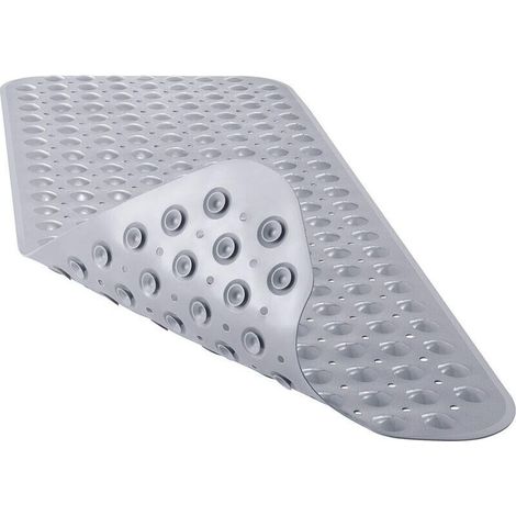 Tapis de douche pour baignoire 40 x 16 pouces, antidérapant et extra large, tapis de baignoire avec ventouses, tapis de salle de bain lavable en machine avec trous de drainage, gris (1/4)