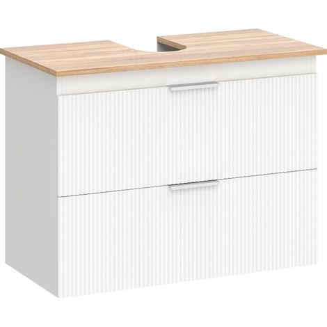 Mueble de baño con cajones, blanco/madera natural (1/5)