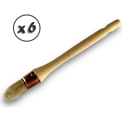 Lot de 6 pinceaux de pouce Brosse ronde en soie blanche Ø 27 mm Idéal peinture rénovation volets moulures plinthes angles persiennes Manche bois brut Kibros 370D275x6