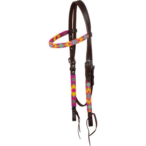 taglia unica, Marrone: Briglia western oliata con perline multicolore