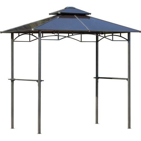 Gartenpavillon 2,4 x 1,5 m – Grill-/Steakhouse-Überdachung mit 2 Ablagen, Aluminium-Grilldach, schwarzem Metallrahmen und Polycarbonatdach (1/5)