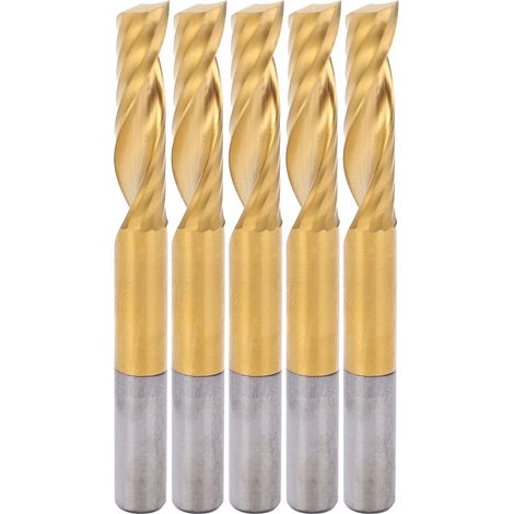 Lot de 5 fraises à queue Ti‑Plaquée 1 dent, mèche spiralée CNC en acier rapide, outil de défonçage 6x25x60mm (1/5)