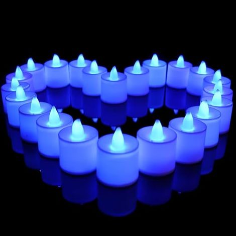 Lot de 24pcs Bougies LED à Piles sans Flamme, Réaliste et Bright, LED Lumières de Thé Fausses Bougies électriques pour Votive Table Party Anniversaire Mariage Décoration Noël bleu (1/4)